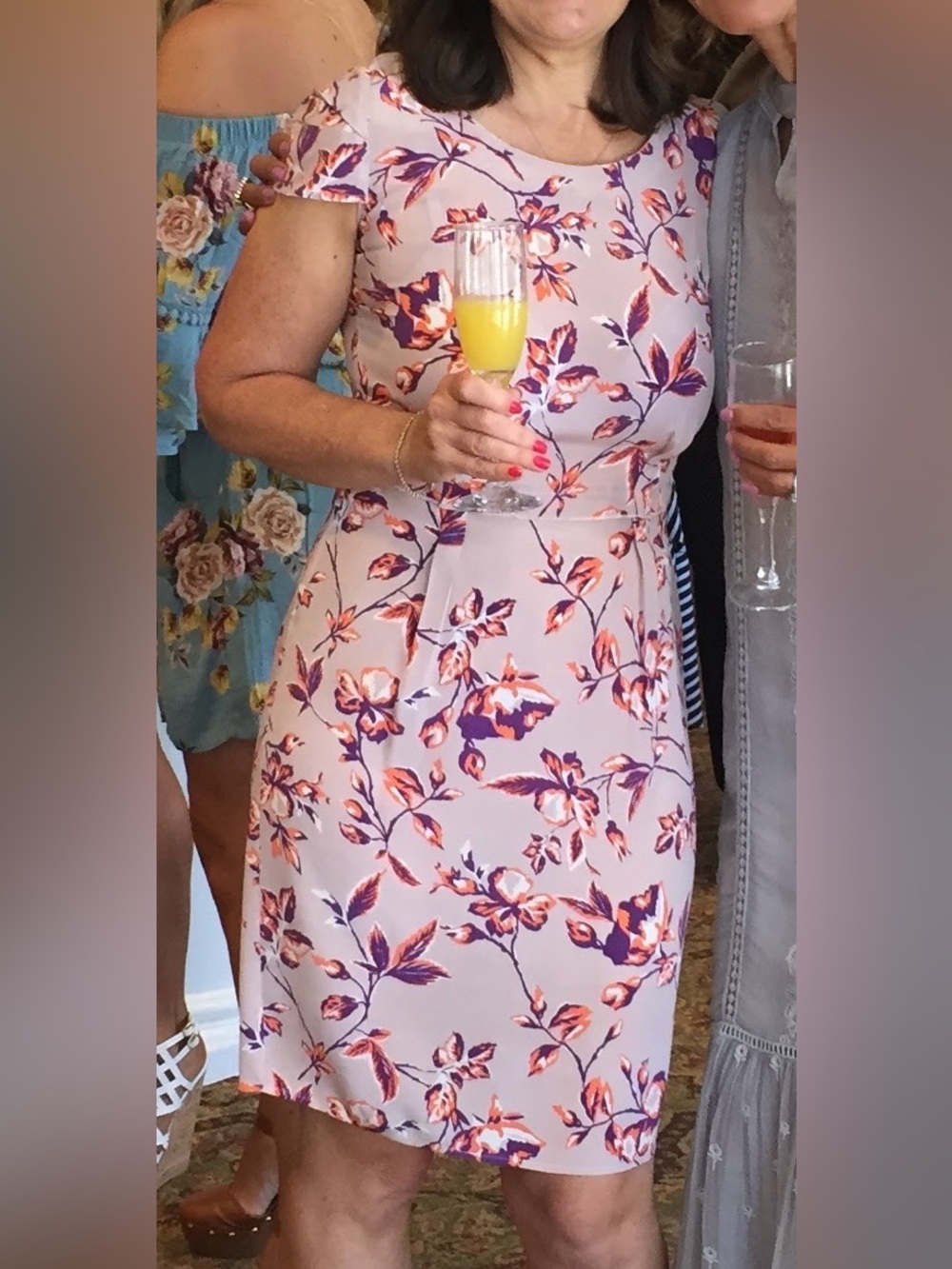 Floral Cap-Sleeve Sheath Dress in Dusty Pink